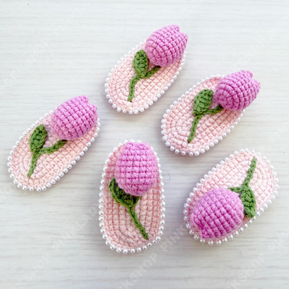 Set of 5 Crochet Tulip Hair Clip | Handmade Flower Barrette | Cute Pastel Hair Accessory | Spring Floral Clip | Gift for Her