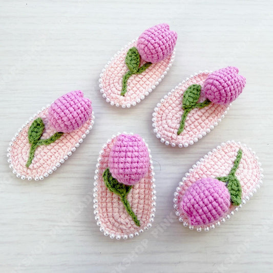 Set of 5 Crochet Tulip Hair Clip | Handmade Flower Barrette | Cute Pastel Hair Accessory | Spring Floral Clip | Gift for Her