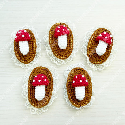 Set of 5 Crochet Mushroom Hair Clip | Handmade Toadstool Barrette | Cottagecore Hair Accessory | Fairycore Clip | Cute Lace Hair Pin Gift
