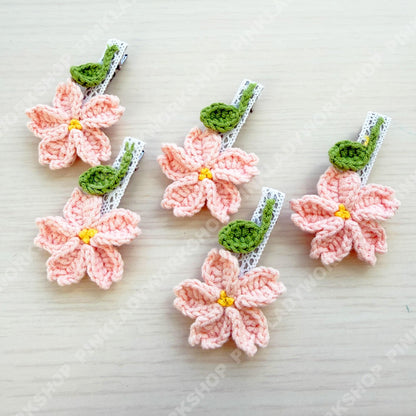 Set of 5 Crochet Sakura Hair Clip | Cherry Blossom Barrette | Handmade Floral Hair Accessory | Spring Hair Clip | Cute Lace Hair Pin Gift