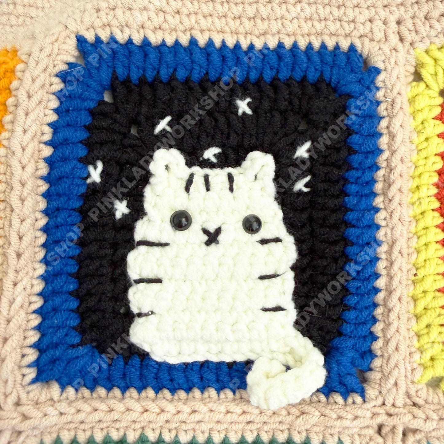 Crochet Cat Granny Square Bag | Handmade Cat Tote | Cute Kitty Crossbody | Colorful Patchwork Purse | Gift for Cat Lover