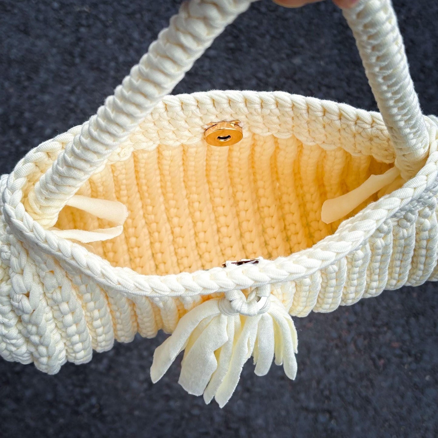 Cream Crochet Clutch Bag | Handmade Knit Handbag | Elegant Mini Purse | Wedding Bridal Bag | Chic Top Handle Bag