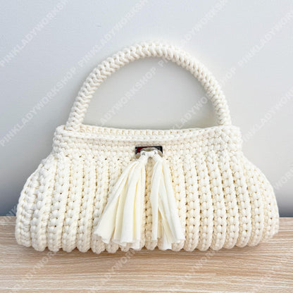 Cream Crochet Clutch Bag | Handmade Knit Handbag | Elegant Mini Purse | Wedding Bridal Bag | Chic Top Handle Bag