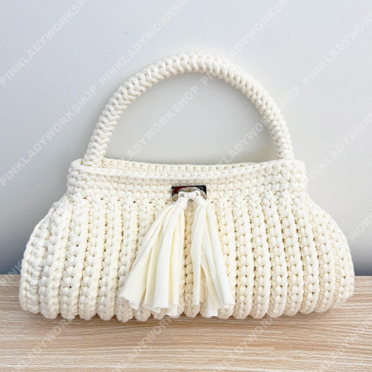 Cream Crochet Clutch Bag | Handmade Knit Handbag | Elegant Mini Purse | Wedding Bridal Bag | Chic Top Handle Bag