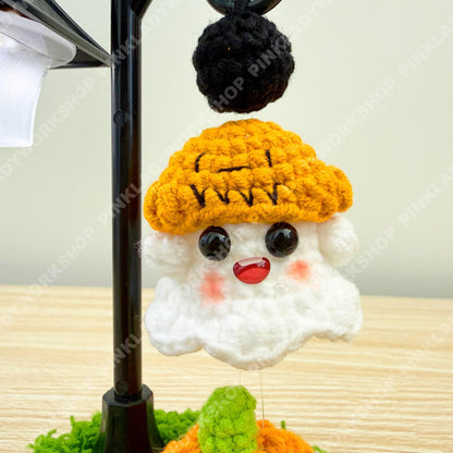 Magnetic Floating Ghost Night Light | Crochet Halloween Decor | Levitating Pumpkin Ghost Lamp | Cute Spooky Desk Light Gift