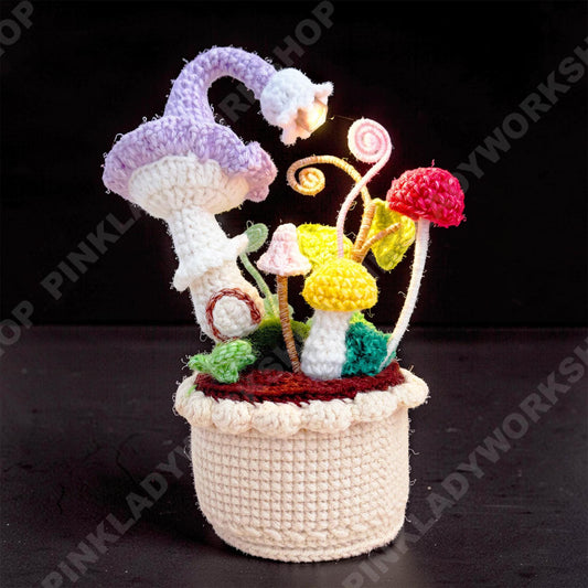 Crochet Mushroom Night Light | Fairy Garden Lamp | Handmade Woodland Decor | LED Glow Mushroom | Whimsical Desk Light | Cottagecore Gift