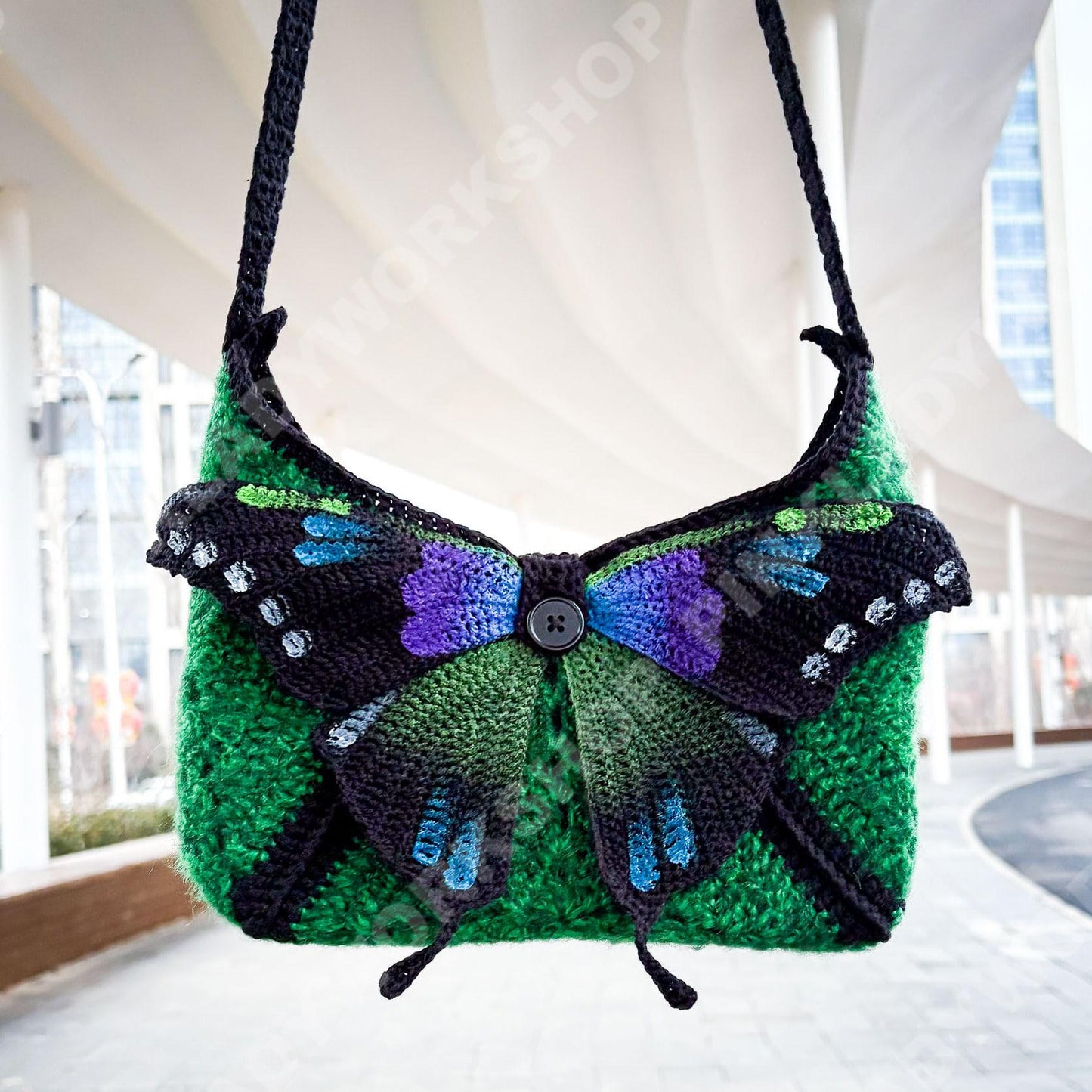 Crochet Butterfly Crossbody Bag | Handmade Y2K Moth Purse | Hand-painted Shoulder Bag | Music Festival Bag | Coachella Accessory