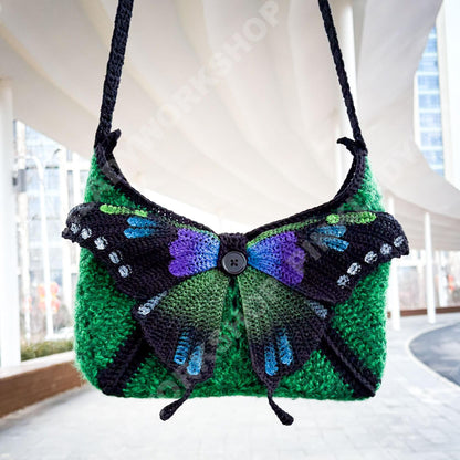 Crochet Butterfly Crossbody Bag | Handmade Y2K Moth Purse | Hand-painted Shoulder Bag | Music Festival Bag | Coachella Accessory