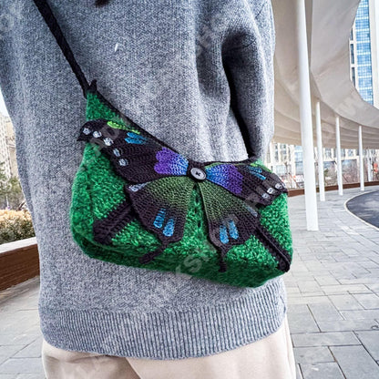 Crochet Butterfly Crossbody Bag | Handmade Y2K Moth Purse | Hand-painted Shoulder Bag | Music Festival Bag | Coachella Accessory