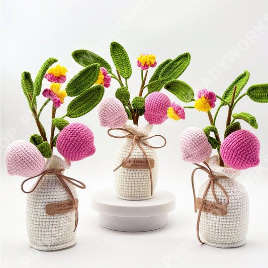 Crochet Peach Flower Pot | Handmade Fruit Decor | Cute Crochet Plant | Amigurumi Home Decor | Cottagecore Gift | Desk Decoration