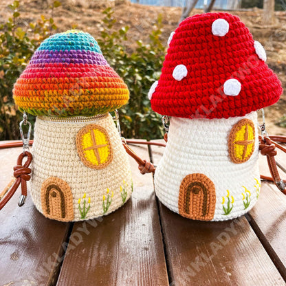 Crochet Mushroom House Crossbody Bag | Fairy Cottage Purse | Whimsical Woodland Bag | Coachella Festival Bag | Y2K Cute Shoulder Bag