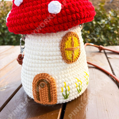 Crochet Mushroom House Crossbody Bag | Fairy Cottage Purse | Whimsical Woodland Bag | Coachella Festival Bag | Y2K Cute Shoulder Bag