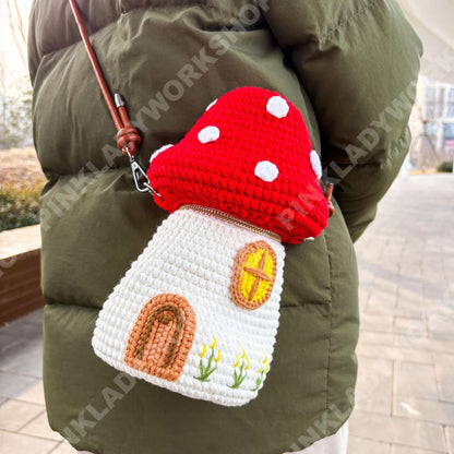 Crochet Mushroom House Crossbody Bag | Fairy Cottage Purse | Whimsical Woodland Bag | Coachella Festival Bag | Y2K Cute Shoulder Bag
