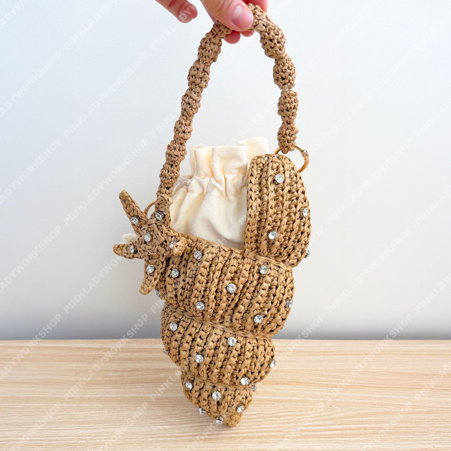 Pre-order Crochet Raffia Shell Bag | Handmade Seashell Clutch | Beach Vacation Purse | Pearl Studded Bag | Summer Crossbody