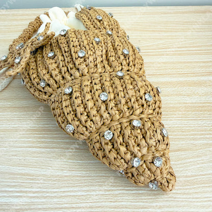 Pre-order Crochet Raffia Shell Bag | Handmade Seashell Clutch | Beach Vacation Purse | Pearl Studded Bag | Summer Crossbody