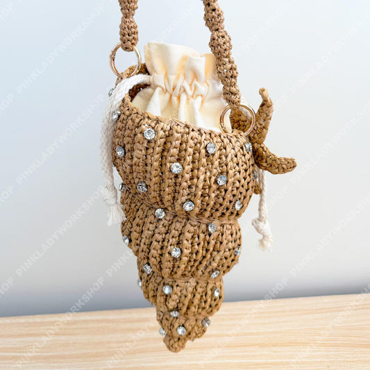 Pre-order Crochet Raffia Shell Bag | Handmade Seashell Clutch | Beach Vacation Purse | Pearl Studded Bag | Summer Crossbody