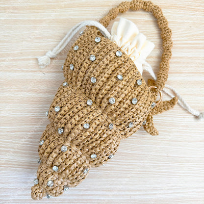 Pre-order Crochet Raffia Shell Bag | Handmade Seashell Clutch | Beach Vacation Purse | Pearl Studded Bag | Summer Crossbody