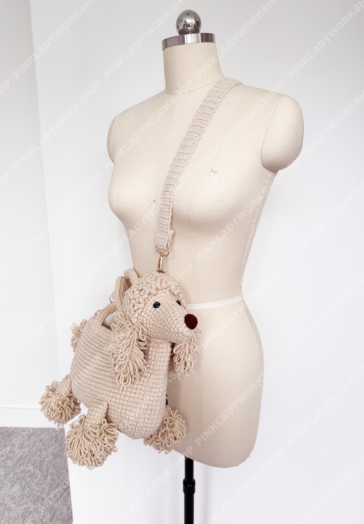 Crochet Poodle Dog Bag | Handmade Puppy Handbag | Real Leather Handle | Cute Animal Purse | Unique Statement Tote