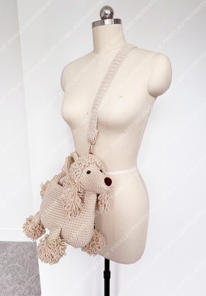 Crochet Poodle Dog Bag | Handmade Puppy Handbag | Real Leather Handle | Cute Animal Purse | Unique Statement Tote