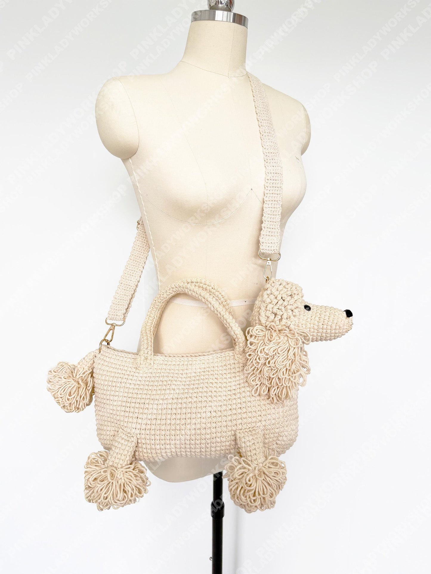 Crochet Poodle Dog Bag | Handmade Puppy Handbag | Real Leather Handle | Cute Animal Purse | Unique Statement Tote