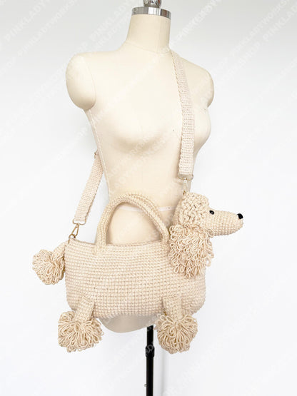 Crochet Poodle Dog Bag | Handmade Puppy Handbag | Real Leather Handle | Cute Animal Purse | Unique Statement Tote