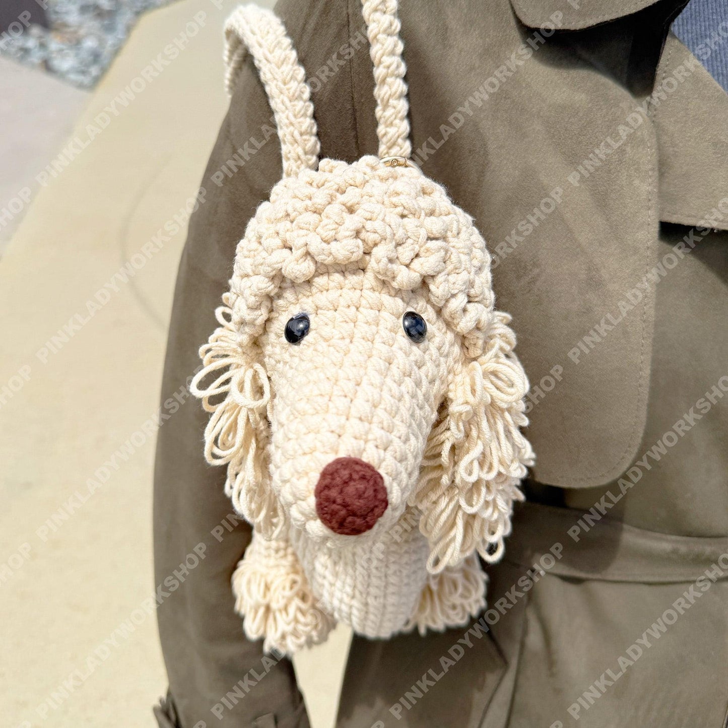 Crochet Poodle Dog Bag | Handmade Puppy Handbag | Real Leather Handle | Cute Animal Purse | Unique Statement Tote