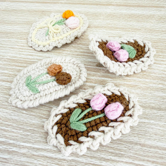 Set of 5 Crochet Tulip Hair Clips | Handmade Floral Hair Accessories | Cottagecore Hair Barrettes | Cute Flower Clips