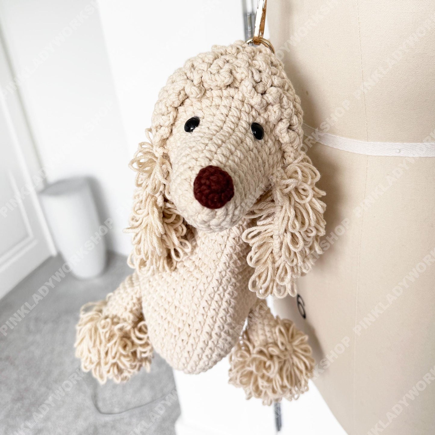 Crochet Poodle Dog Bag | Handmade Puppy Handbag | Real Leather Handle | Cute Animal Purse | Unique Statement Tote