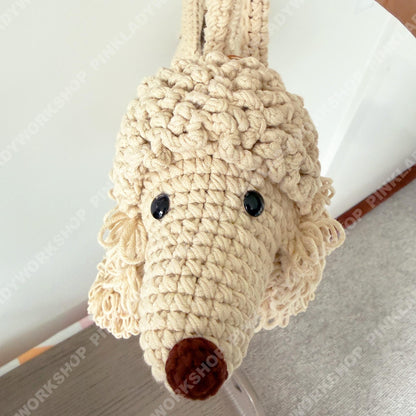 Crochet Poodle Dog Bag | Handmade Puppy Handbag | Real Leather Handle | Cute Animal Purse | Unique Statement Tote