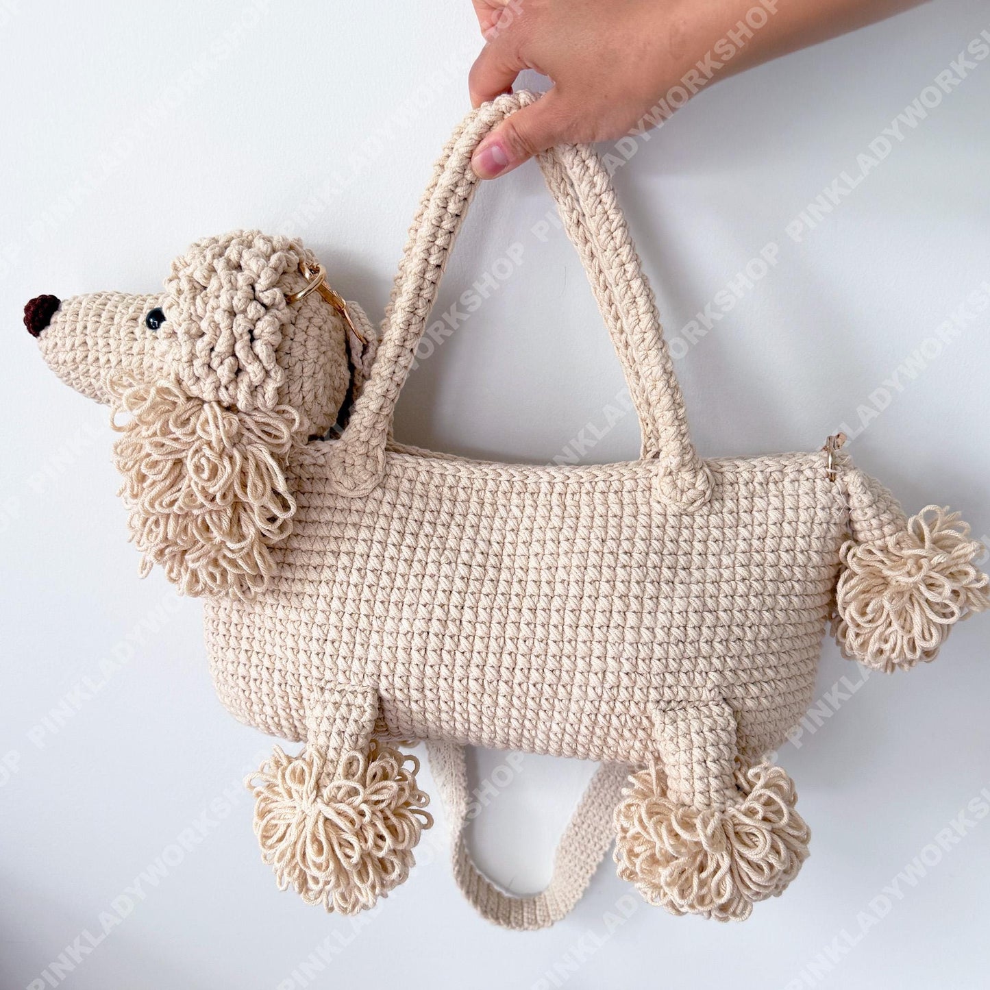 Crochet Poodle Dog Bag | Handmade Puppy Handbag | Real Leather Handle | Cute Animal Purse | Unique Statement Tote