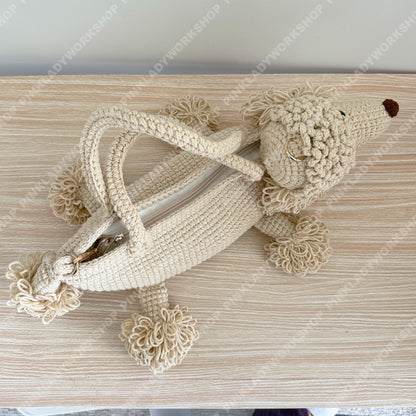 Crochet Poodle Dog Bag | Handmade Puppy Handbag | Real Leather Handle | Cute Animal Purse | Unique Statement Tote