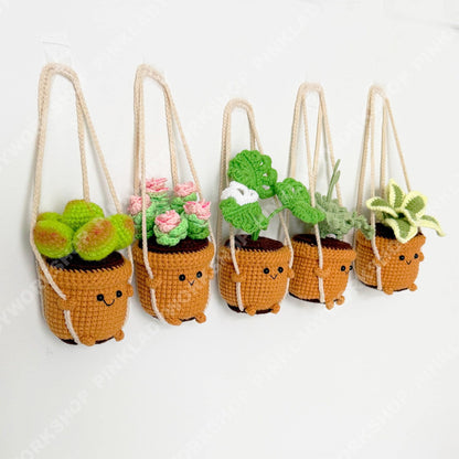 Crochet Hanging Plant | Smiley Face Plant Pot | Handmade Crochet Succulent | Kawaii Plant Decor | Cute Wall Hanging | Housewarming Gift