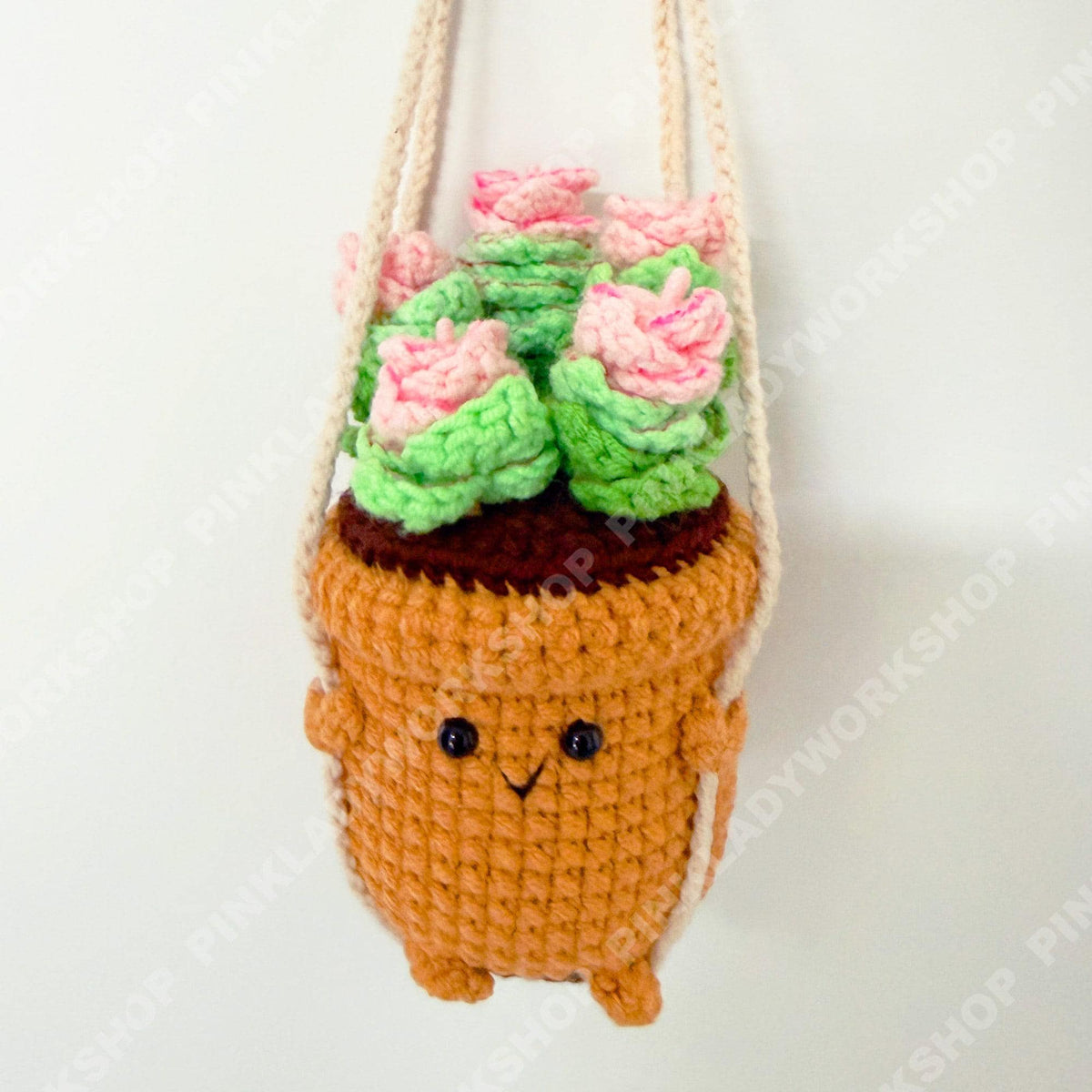 Crochet Hanging Plant | Smiley Face Plant Pot | Handmade Crochet Succulent | Kawaii Plant Decor | Cute Wall Hanging | Housewarming Gift
