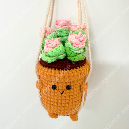 Crochet Hanging Plant | Smiley Face Plant Pot | Handmade Crochet Succulent | Kawaii Plant Decor | Cute Wall Hanging | Housewarming Gift