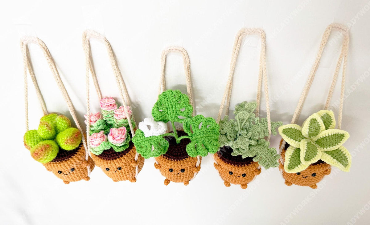 Crochet Hanging Plant | Smiley Face Plant Pot | Handmade Crochet Succulent | Kawaii Plant Decor | Cute Wall Hanging | Housewarming Gift