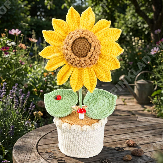 Crochet Sunflower in Pot: Handmade Cotton Yarn Decor