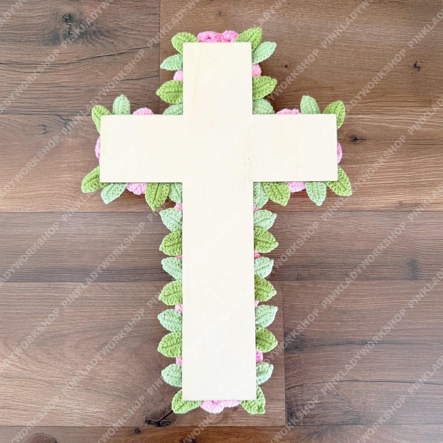 Crochet Rose Cross Wall Hanging | Handmade Christian Cross Deco | Floral Decoration | Pink Rose Cross | Religious Gift | Easter Baptism Gift