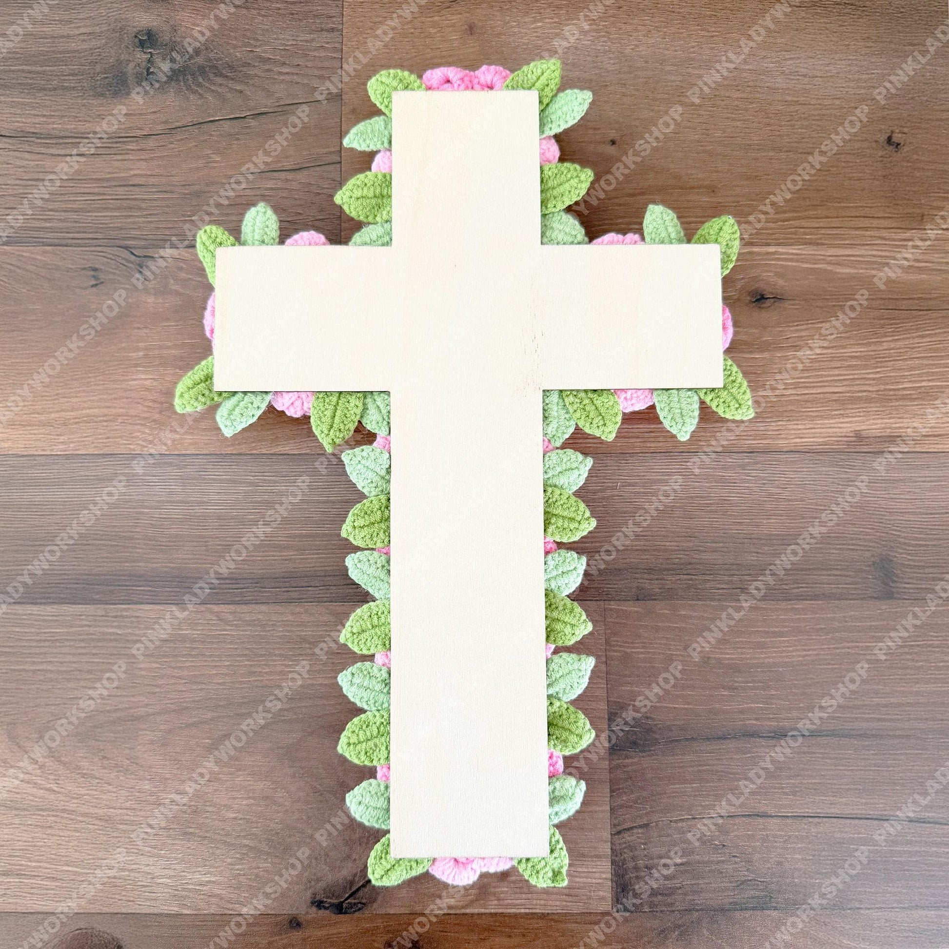 Crochet Rose Cross Wall Hanging | Handmade Christian Cross Deco | Floral Decoration | Pink Rose Cross | Religious Gift | Easter Baptism Gift