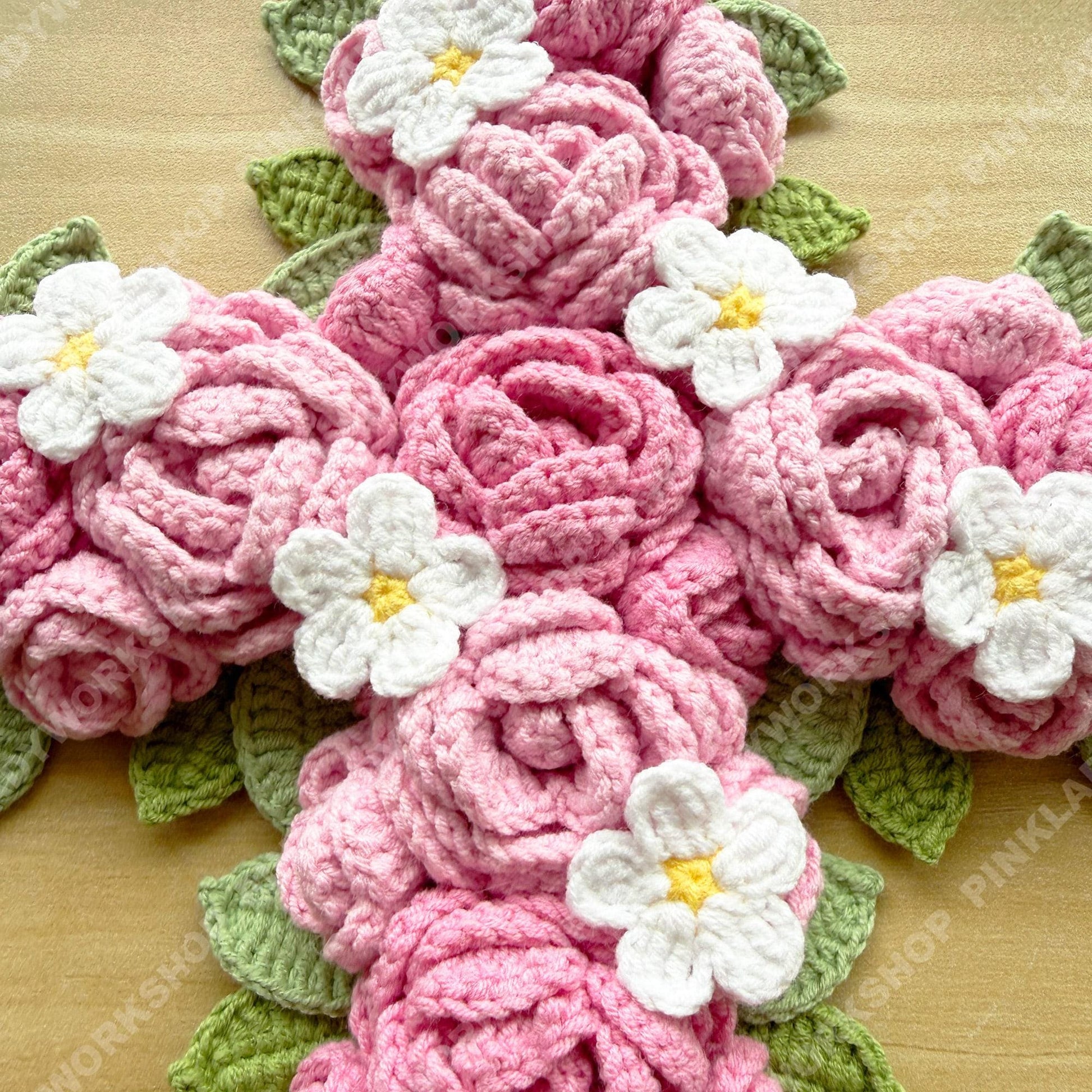 Crochet Rose Cross Wall Hanging | Handmade Christian Cross Deco | Floral Decoration | Pink Rose Cross | Religious Gift | Easter Baptism Gift