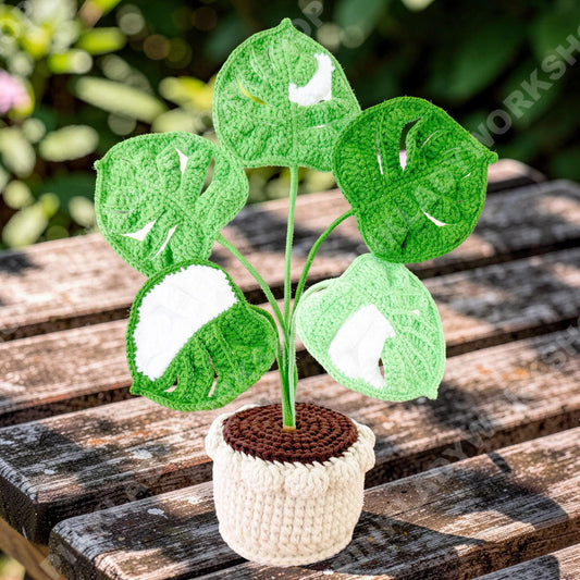 Crochet Monstera Plant in Pot: Handmade Yarn Houseplant Decor