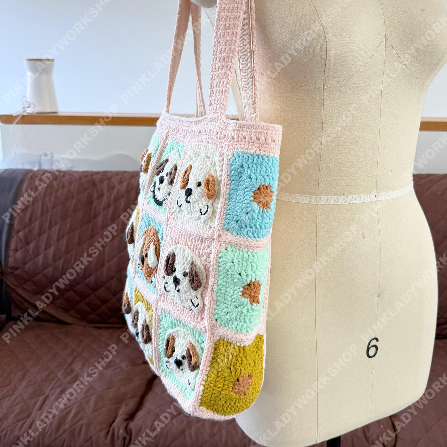 Crochet Dog Tote Bag | Granny Square Puppy Bag | Handmade Dog Lover Gift | Cute Pastel Shoulder Bag | Crochet Market Bag