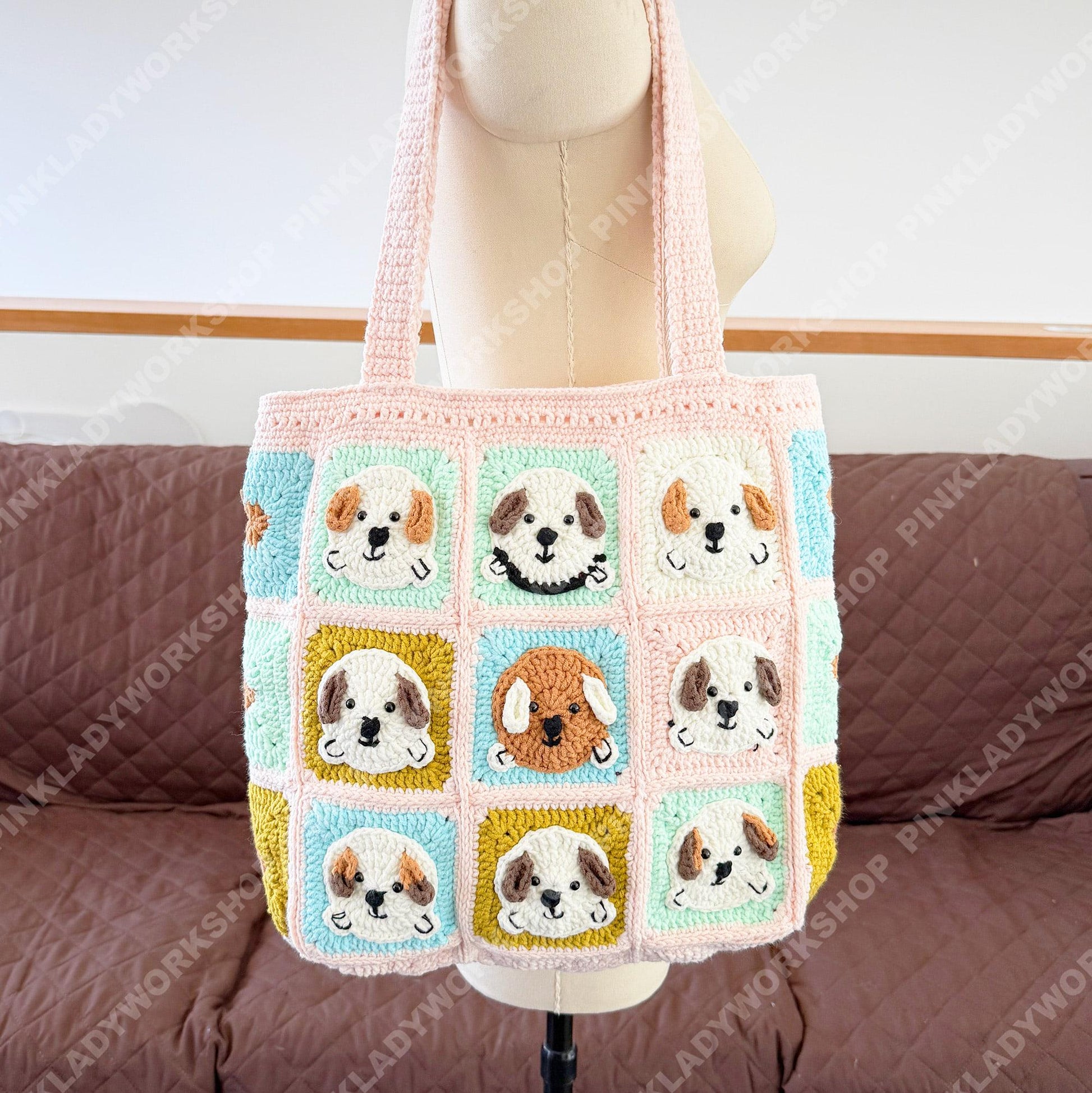 Crochet Dog Tote Bag | Granny Square Puppy Bag | Handmade Dog Lover Gift | Cute Pastel Shoulder Bag | Crochet Market Bag