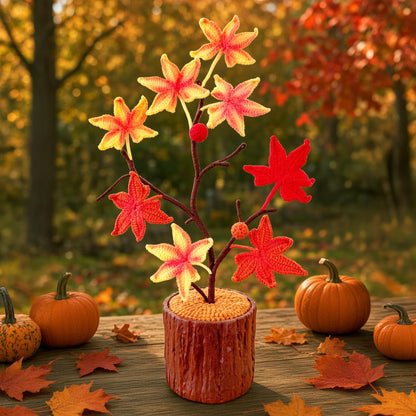 Handmade Crochet Maple Tree in Pot: Autumn Fall Leaves Plant - Knitted Faux Bonsai Decor - Thanksgiving Table Centerpiece - Cozy Fall Gift
