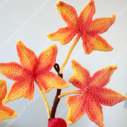 Handmade Crochet Maple Tree in Pot: Autumn Fall Leaves Plant - Knitted Faux Bonsai Decor - Thanksgiving Table Centerpiece - Cozy Fall Gift
