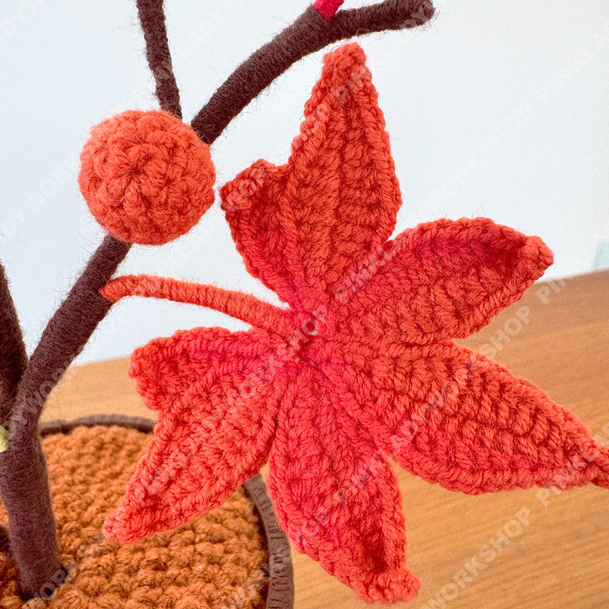 Handmade Crochet Maple Tree in Pot: Autumn Fall Leaves Plant - Knitted Faux Bonsai Decor - Thanksgiving Table Centerpiece - Cozy Fall Gift