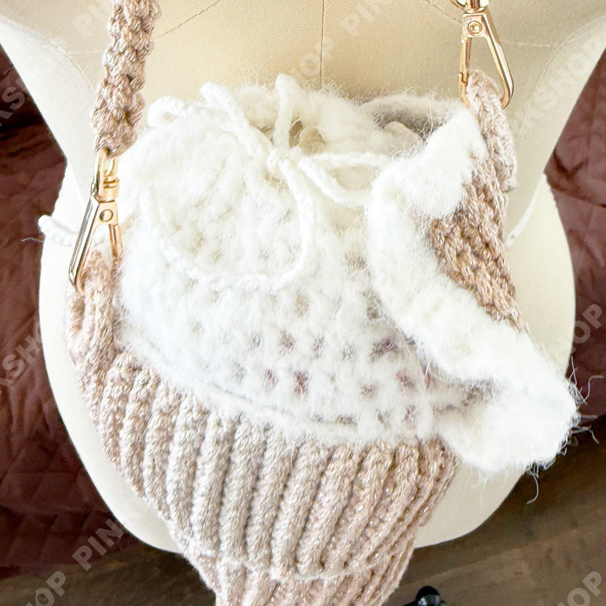 Handmade Crochet Conch Shell Bag: Seashell Crossbody Purse - Spiral Shell Shoulder Bag in Champagne or Grey - Beach Mermaid Gift for Her