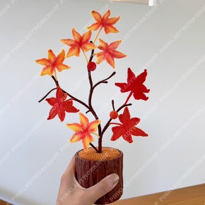 Handmade Crochet Maple Tree in Pot: Autumn Fall Leaves Plant - Knitted Faux Bonsai Decor - Thanksgiving Table Centerpiece - Cozy Fall Gift