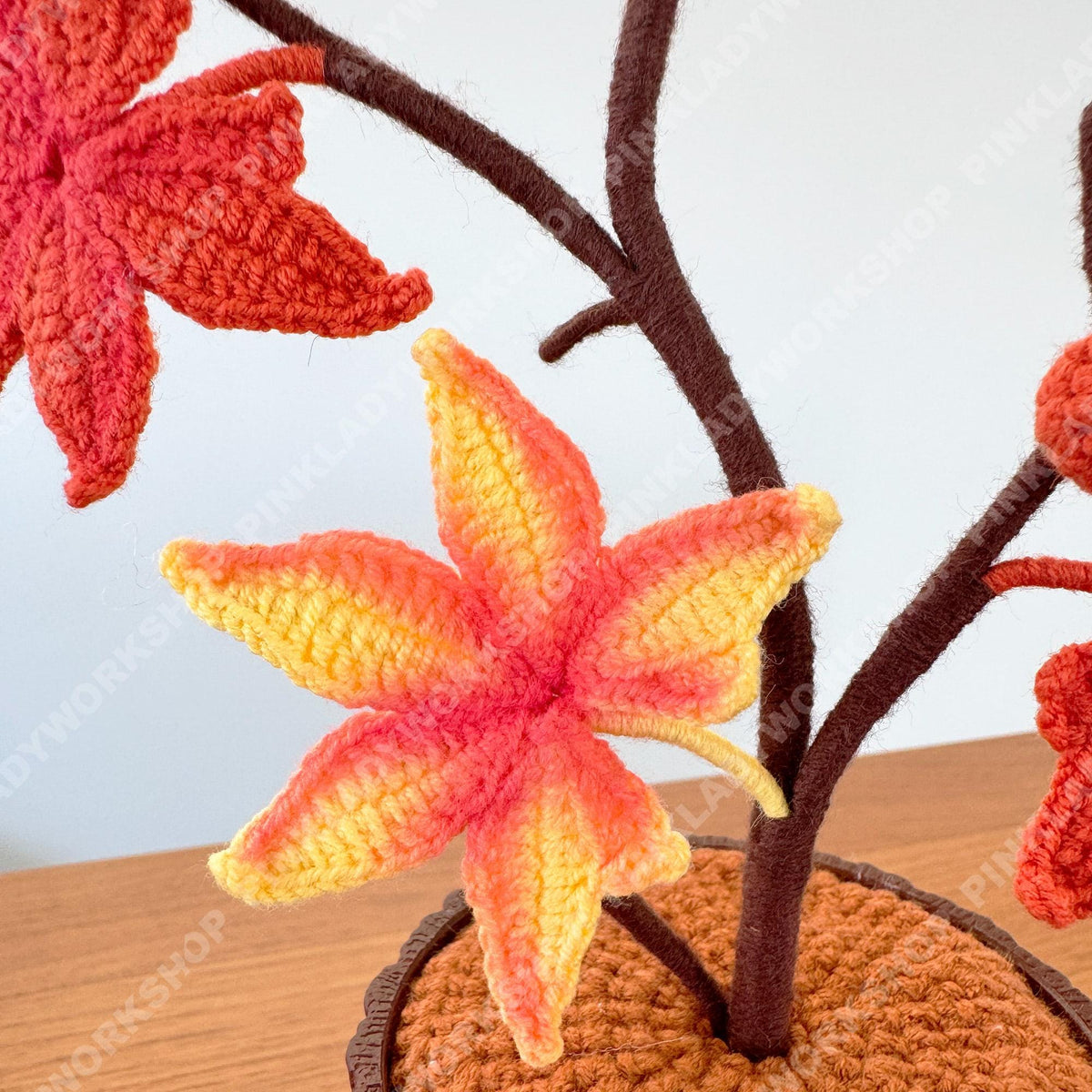 Handmade Crochet Maple Tree in Pot: Autumn Fall Leaves Plant - Knitted Faux Bonsai Decor - Thanksgiving Table Centerpiece - Cozy Fall Gift