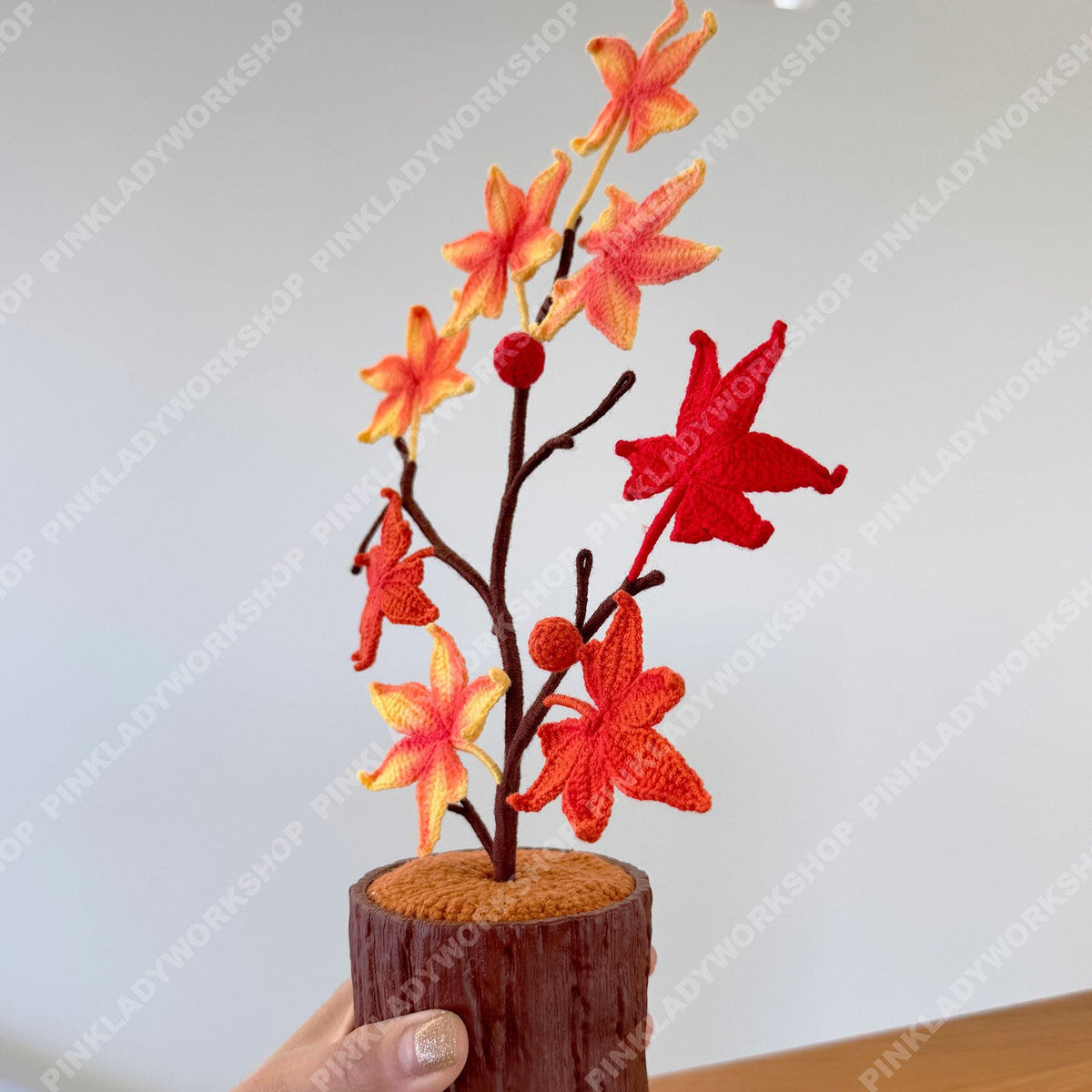 Handmade Crochet Maple Tree in Pot: Autumn Fall Leaves Plant - Knitted Faux Bonsai Decor - Thanksgiving Table Centerpiece - Cozy Fall Gift