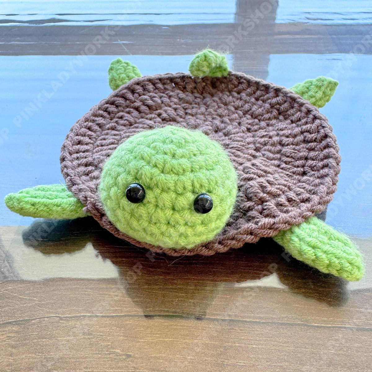 Crochet Turtle Coasters, Set of 3 Handmade Brown Green 3D